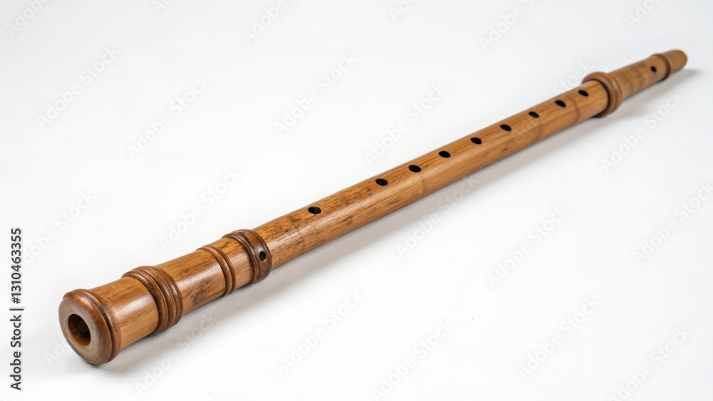 Fototapeta premium Wooden Flute on White Background