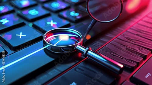 Wallpaper Mural Close Up Investigation Colorful Magnifying Glass on Modern Laptop Keyboard Highlighting Technology and Digital Search Concepts Torontodigital.ca