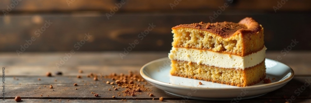 Delicate layers of cake and espresso on a wooden table, coffee, table Delicate layers of cake and espresso on a wooden table, coffee, table
