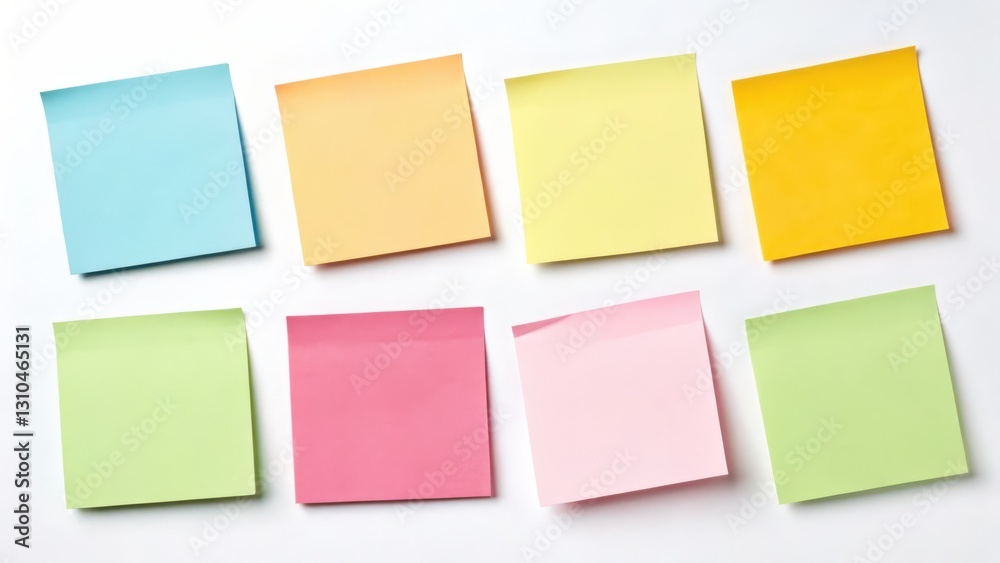 Pastel-Colored Sticky Notes on White Background Pastel-Colored Sticky Notes on White Background