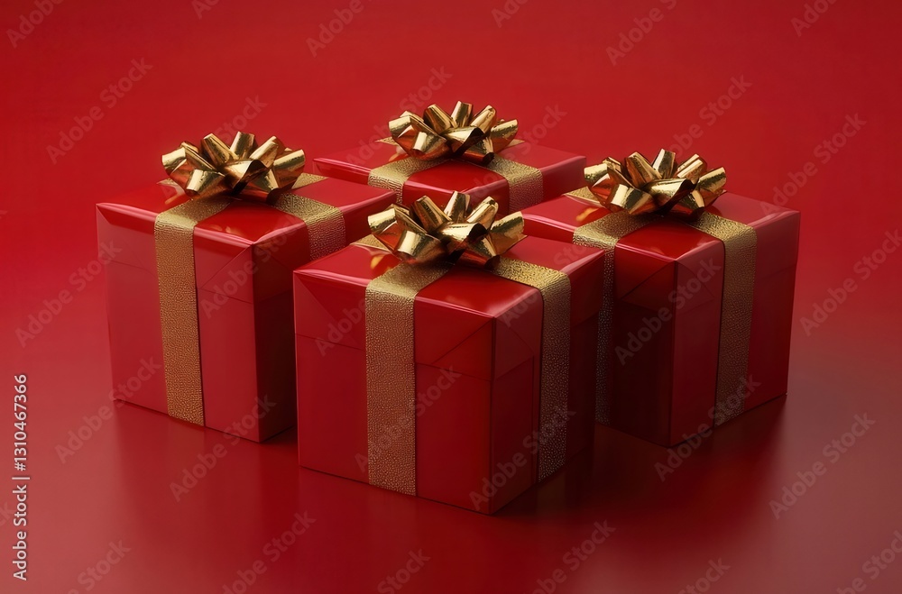 Red gifts gold bows red background holiday Red gifts gold bows red background holiday