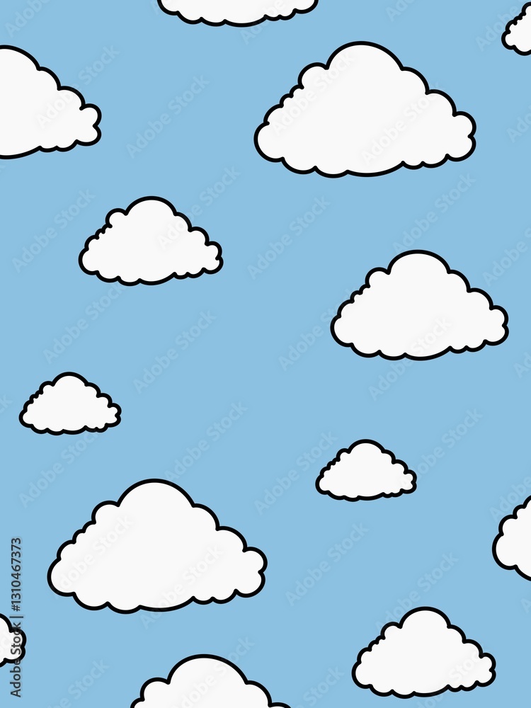 Fototapeta premium Black-Outlined Clouds Against a Blue Sky