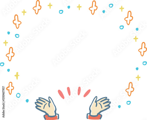 開く手とキラキラの手描き風イラストフレーム
