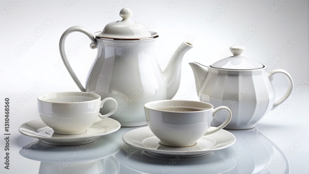 Elegant Porcelain Coffee & Tea Set with Sugar Bowl & Creamer - Isolated White Background Elegant Porcelain Coffee & Tea Set with Sugar Bowl & Creamer - Isolated White Background