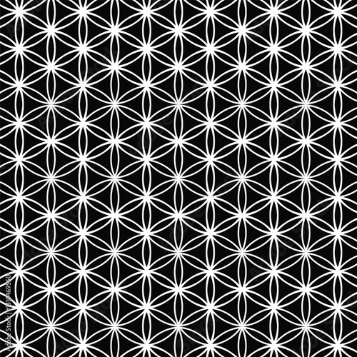 black and white traditional flower of life geometric tribal pattern wallpaper background