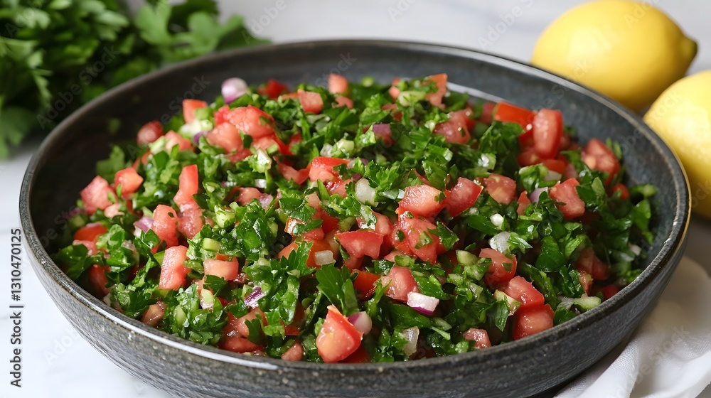 Fresh Tabbouleh Salad Recipe in Bowl, Vibrant Mediterranean Cuisine Fresh Tabbouleh Salad Recipe in Bowl, Vibrant Mediterranean Cuisine