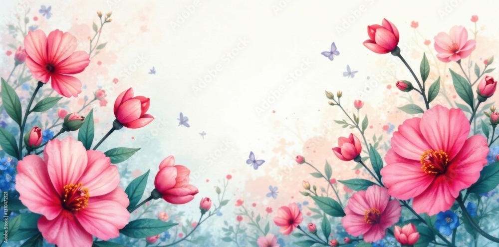 Fototapeta premium Watercolor Floral Background with Colorful Blooms, floral patterns, floral