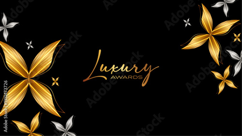 Black and Gold Award Background. Modern Luxury and Premium Design Template. Beautiful Wedding Template. Celebrating Flowers Graphics and Event occasion. Royal Looking Creative Design Pattern.