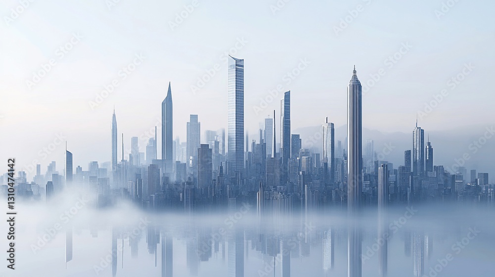 Obraz premium Misty Cityscape Skyline Reflection
