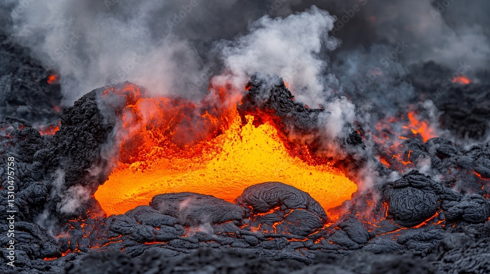 Molten Lava Flowing, Volcanic Eruption Molten Lava Flowing, Volcanic Eruption