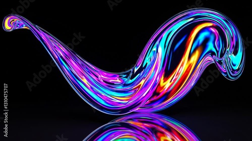 Abstract Liquid Glass Holographic Iridescent Neon Curved Wave – Futuristic 3D Render with Vibrant Colors and Dynamic Light Reflections