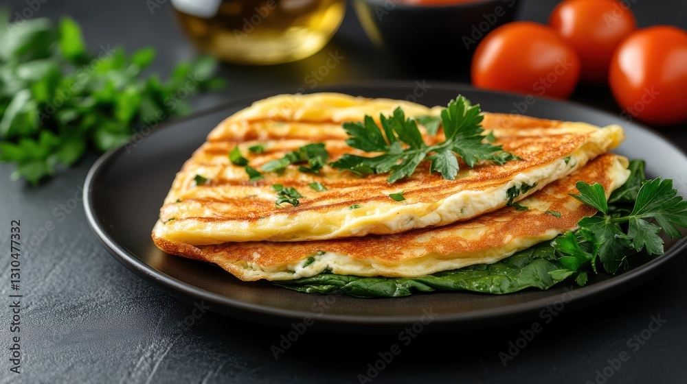 Savory spinach, parsley, and feta omelette with toasted sourdough delight Savory spinach, parsley, and feta omelette with toasted sourdough delight