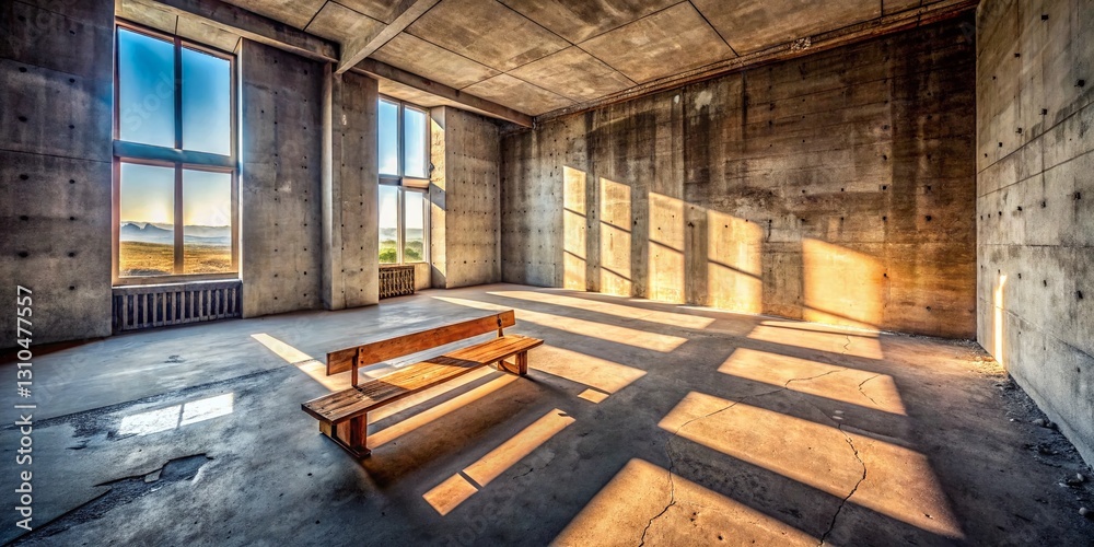 Obraz premium Empty Concrete Room with Bench - Drone Aerial View Stock Photo