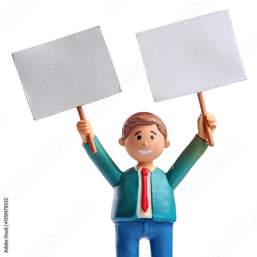 Cheerful Person Holding Blank Signs for Advertisement or Promotion