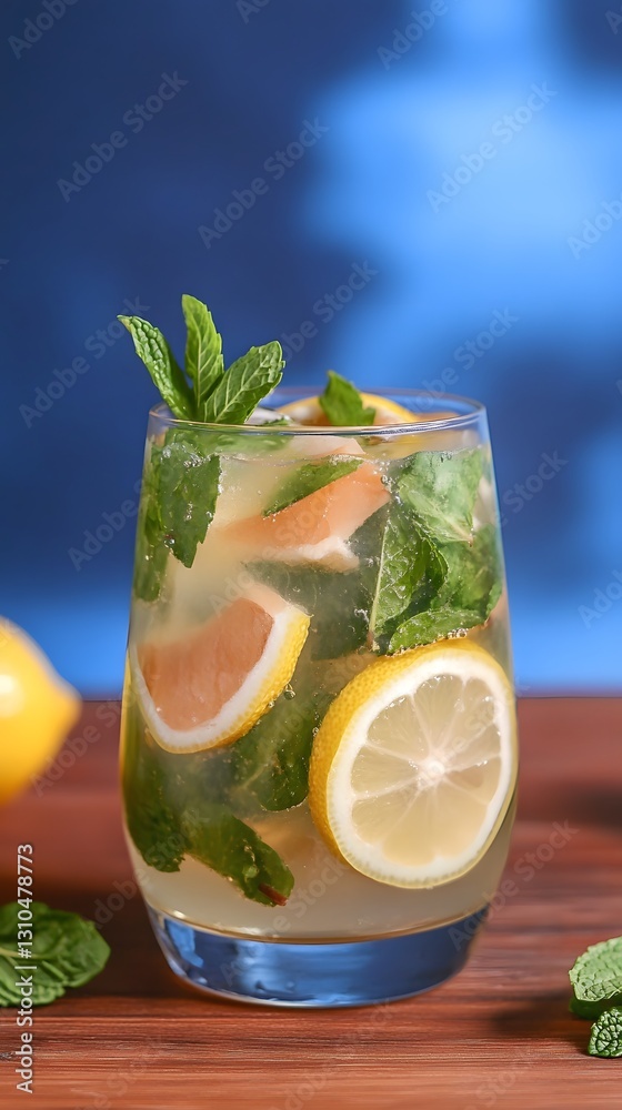 Fototapeta premium Refreshing Summer Lemon Mint Grapefruit Cocktail Drink in Glass