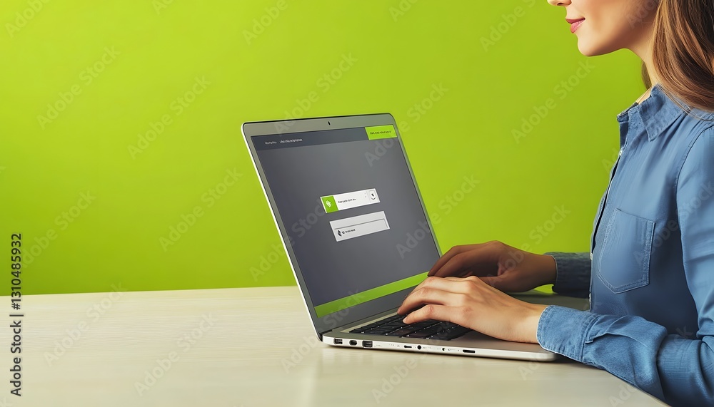 Woman using laptop computer for online secure login Woman using laptop computer for online secure login