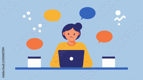 Stress from Notifications A person sitting at a desk with a overwhelmed expression surrounded by floating notification bubbles the mental strain of constant