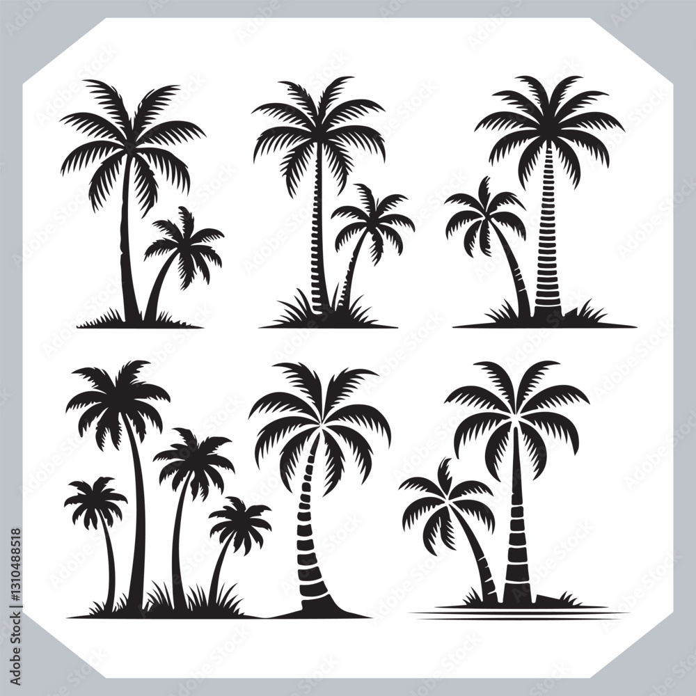 Simple and Elegant Palm Tree Silhouette Vector Black Coconut Trees for Logos