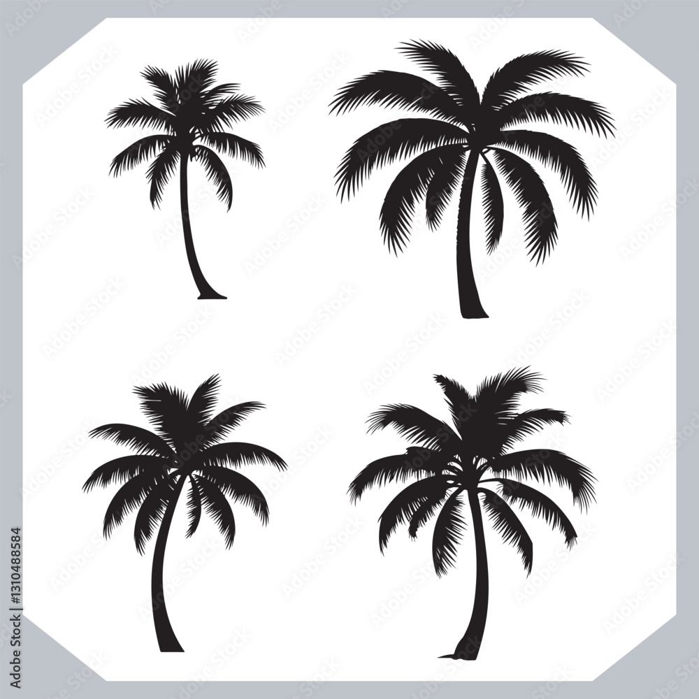 Simple and Elegant Palm Tree Silhouette Vector Black Coconut Trees for Logos
