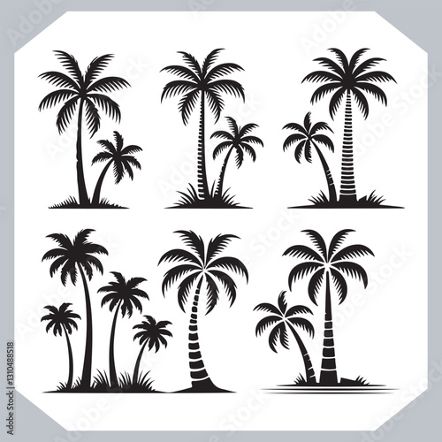 Simple and Elegant Palm Tree Silhouette Vector Black Coconut Trees for Logos