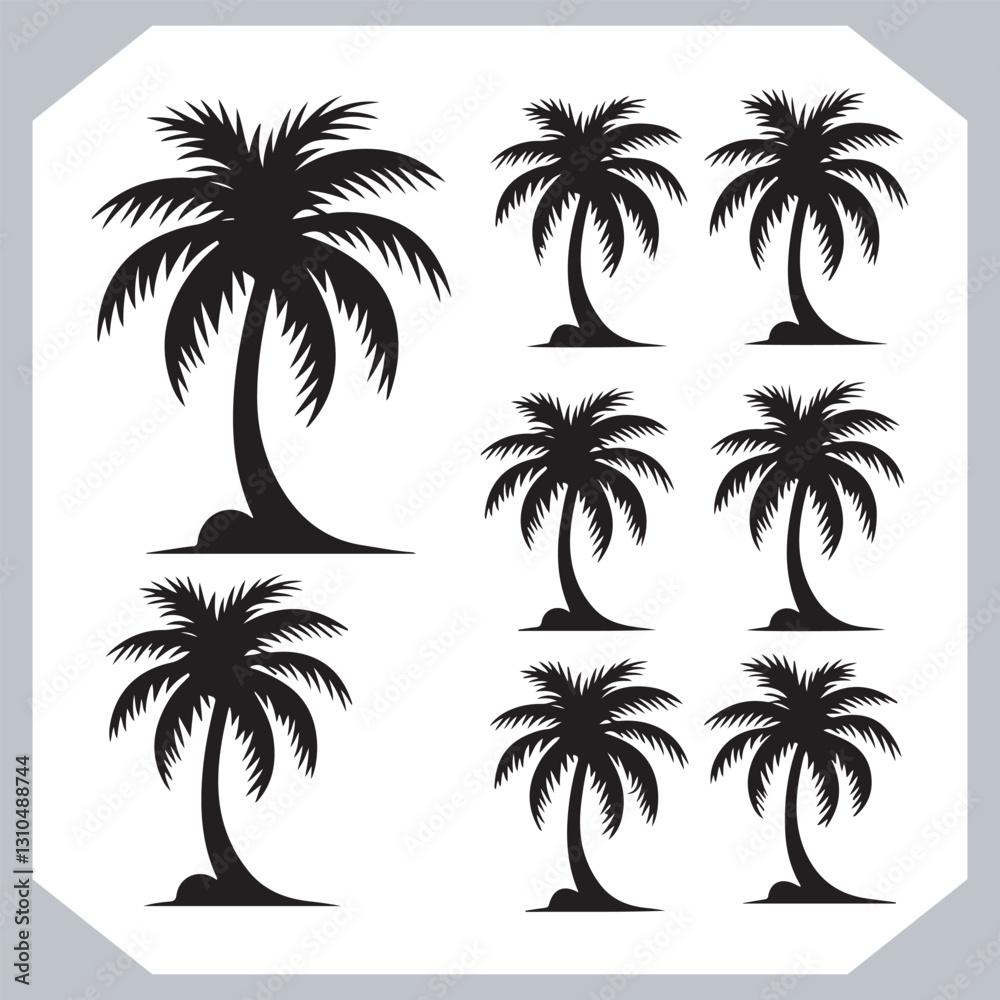 Simple and Elegant Palm Tree Silhouette Vector Black Coconut Trees for Logos