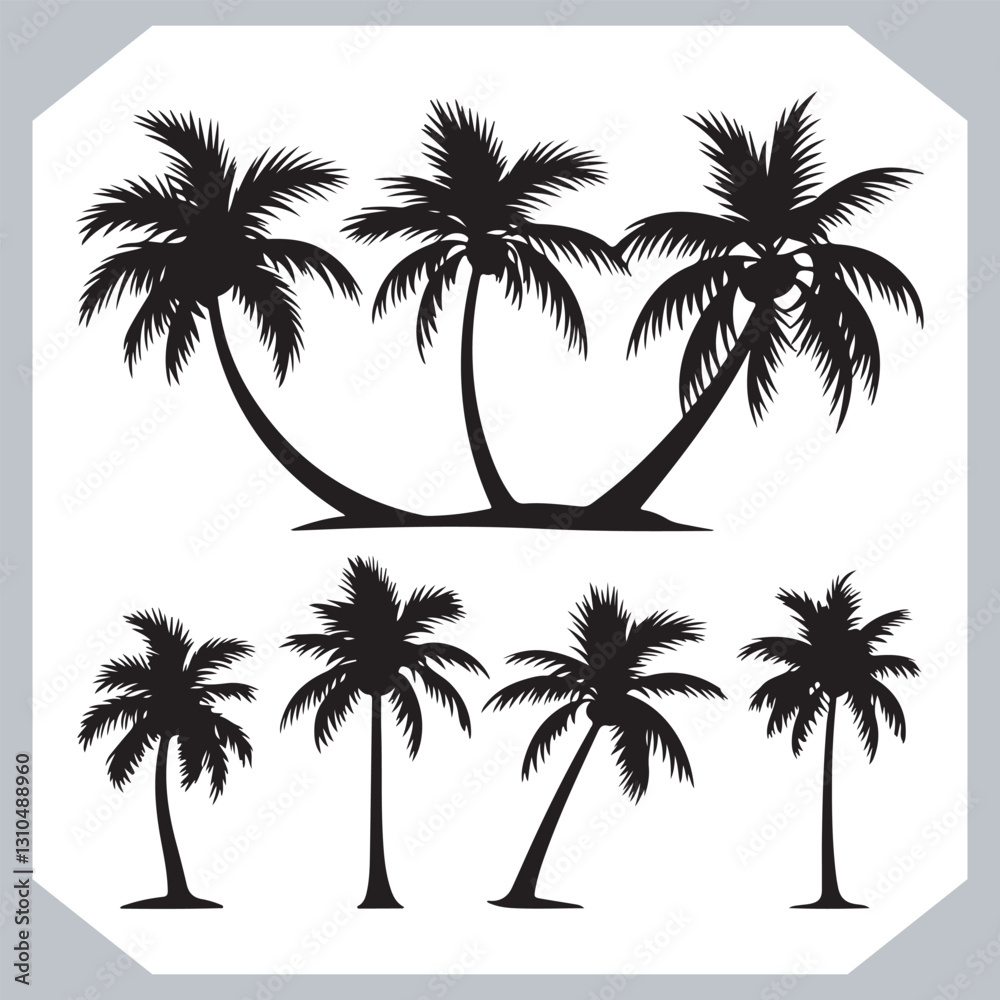 Simple and Elegant Palm Tree Silhouette Vector Black Coconut Trees for Logos