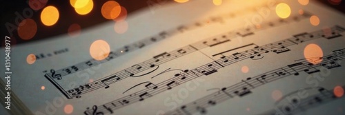 Sheet music with music notes in abstract light bokeh, texture, artistic, light