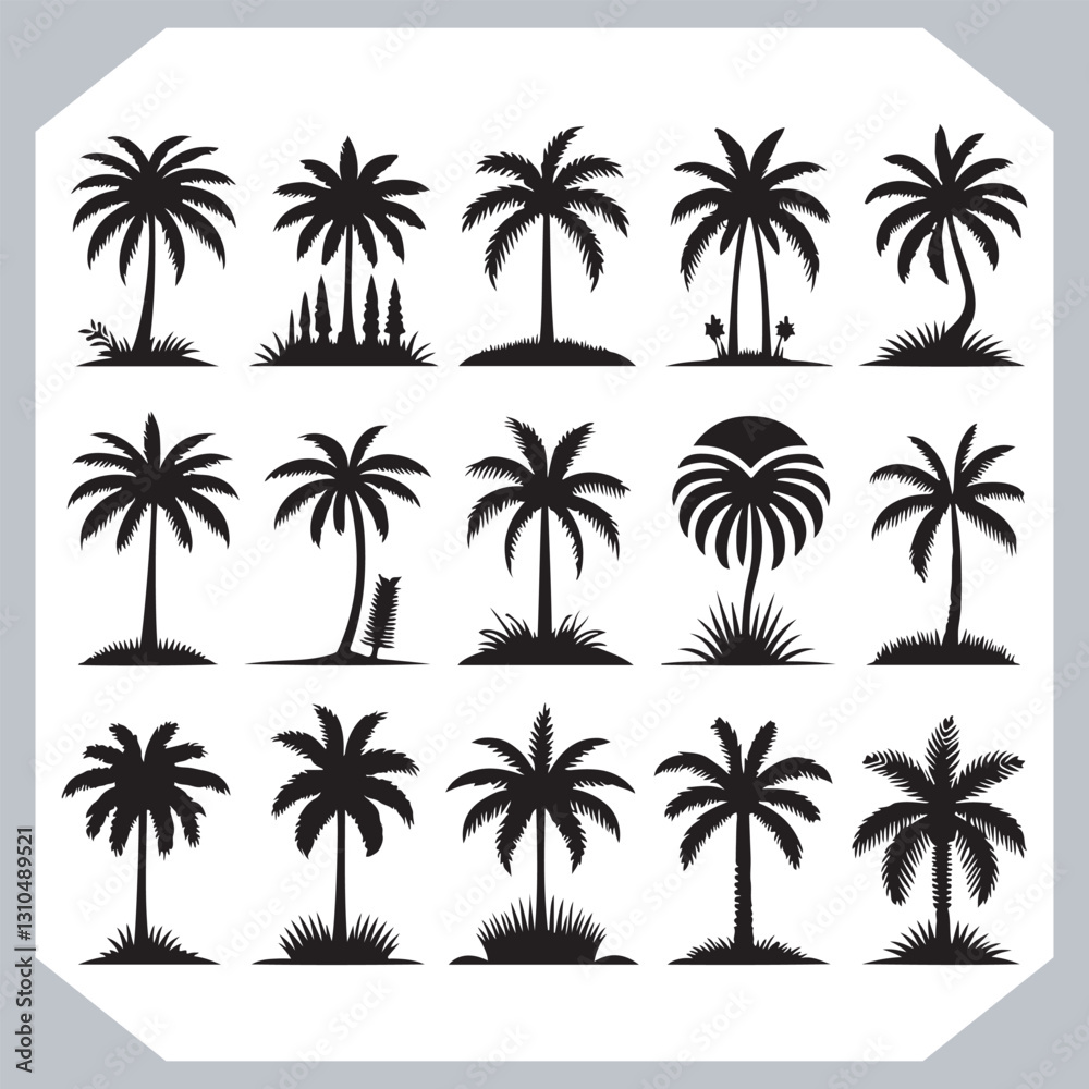 Palm Trees Silhouette Black Simple Coconut Tree Silhouettes for Logos and Designs