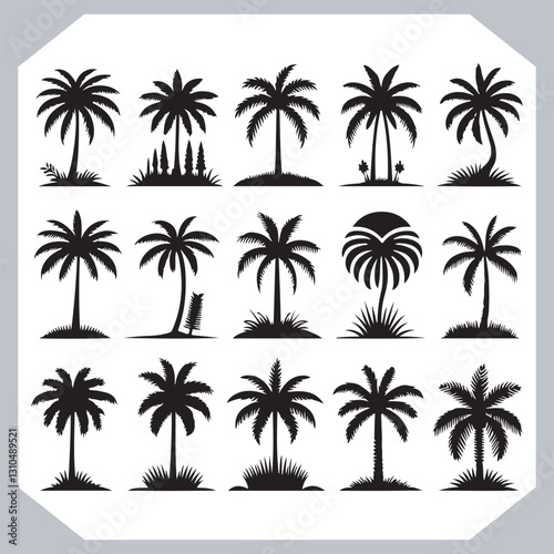 Obraz na płótnie Palm Trees Silhouette Black Simple Coconut Tree Silhouettes for Logos and Designs w salonie