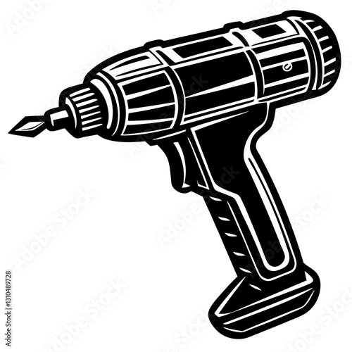 Hammer Drill Minimalist Sketch Construction White Background Vector Illustration, Minimalist hammer drill vector sketch design for construction, industrial and repair themes.