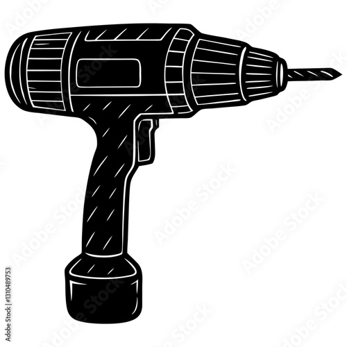 Hammer Drill Minimalist Sketch Construction White Background Vector Illustration, Minimalist hammer drill vector sketch design for construction, industrial and repair themes.