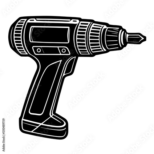 Hammer Drill Minimalist Sketch Construction White Background Vector Illustration, Minimalist hammer drill vector sketch design for construction, industrial and repair themes.