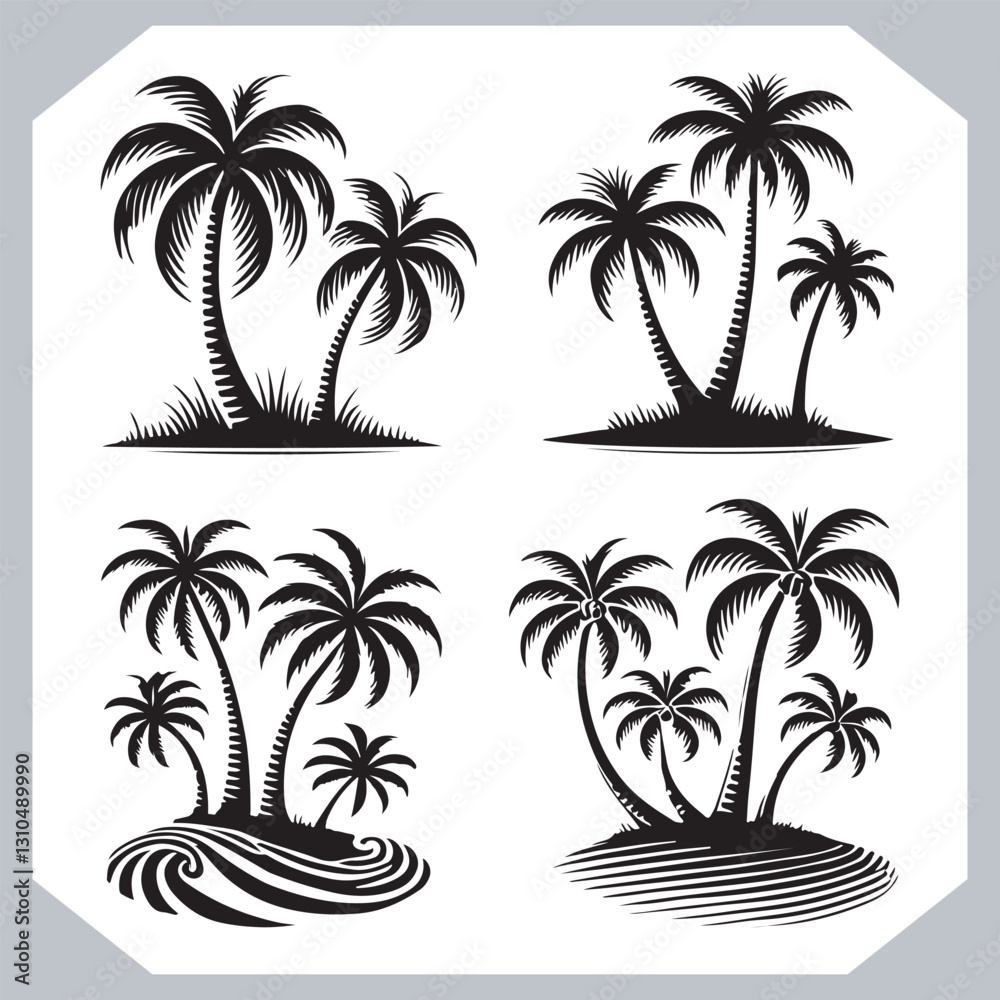 Palm Trees Silhouette Black Simple Coconut Tree Silhouettes for Logos and Designs