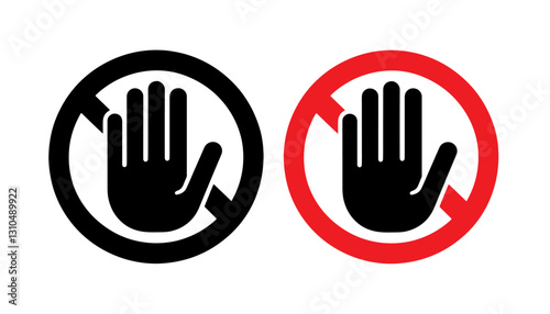 Black and red hand stop sign icon vector flat illustration design on white background. Red prohibition sign with human hand. Stop hand gesture vector. do not enter, dangerous. Hand icon.