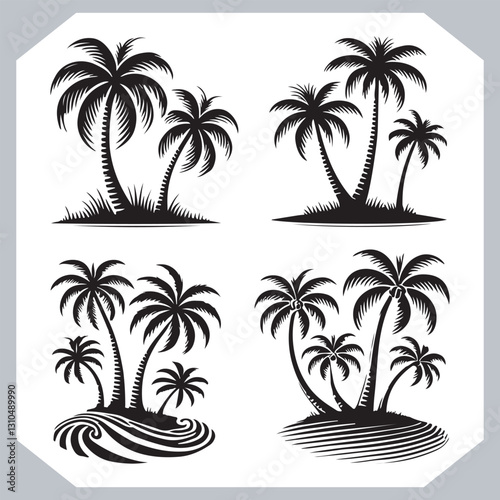 Obraz na płótnie Palm Trees Silhouette Black Simple Coconut Tree Silhouettes for Logos and Designs w salonie