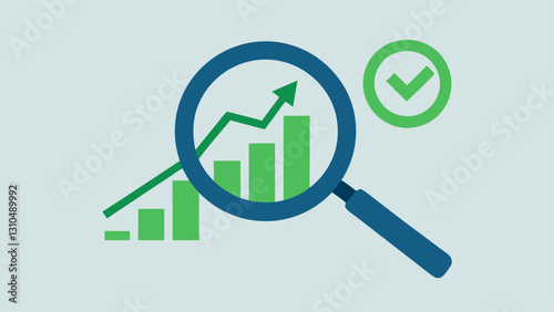 Magnifying Glass over a Stock Chart A magnifying glass focusing on a stock chart with upward trends and green symbols emphasizing the scrutiny and analysis in ESGfocused