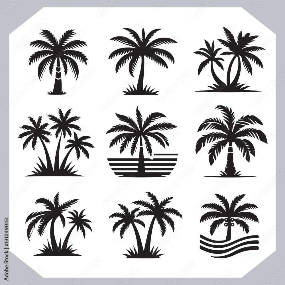 Palm Trees Silhouette Black Simple Coconut Tree Silhouettes for Logos and Designs