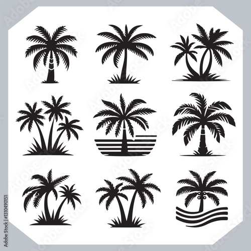 Obraz na płótnie Palm Trees Silhouette Black Simple Coconut Tree Silhouettes for Logos and Designs w salonie