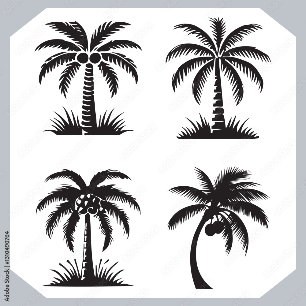 Palm Trees Silhouette Black Simple Coconut Tree Silhouettes for Logos and Designs