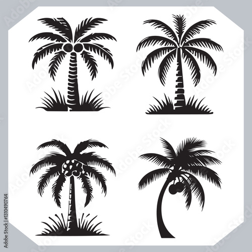 Obraz na płótnie Palm Trees Silhouette Black Simple Coconut Tree Silhouettes for Logos and Designs w salonie
