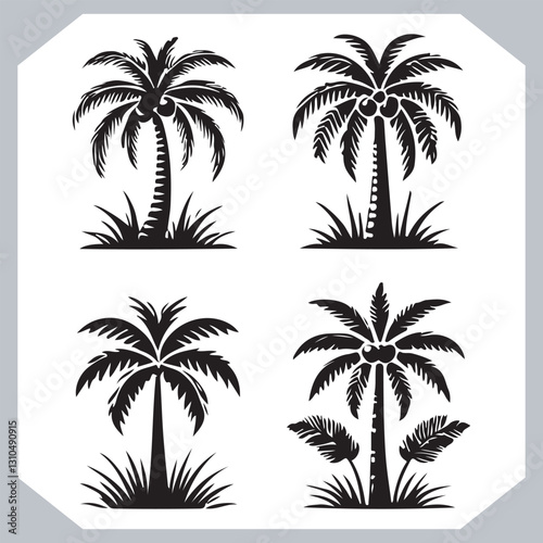 Obraz na płótnie Palm Trees Silhouette Black Simple Coconut Tree Silhouettes for Logos and Designs w salonie
