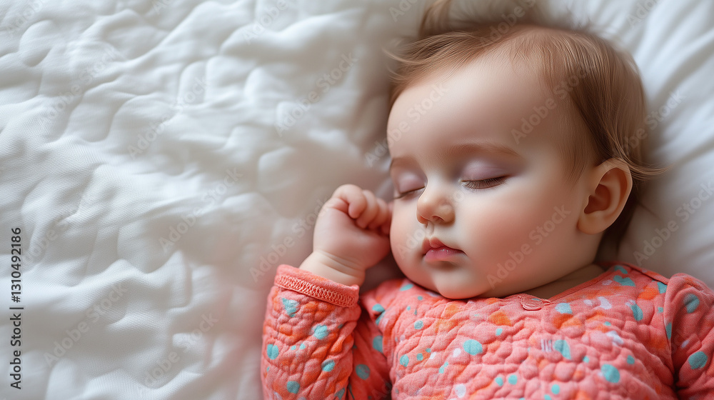 白いベッドの上で白い服を着て眠る新生児の赤ちゃん