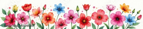 Vibrant watercolor flowers arranged in a vase, watercolor, vase, colorful