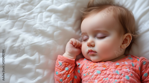 Obraz na płótnie 白いベッドの上で白い服を着て眠る新生児の赤ちゃん w salonie