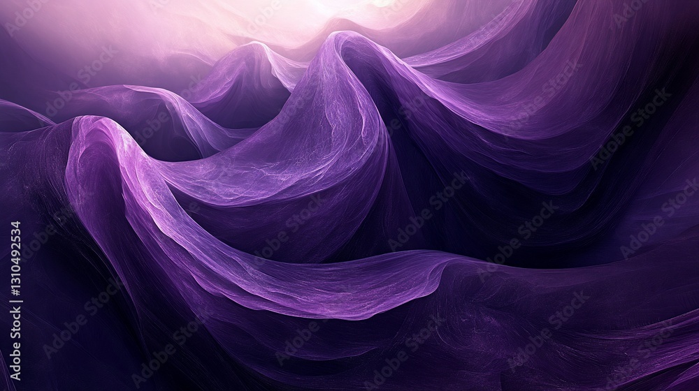 Naklejka premium Purple Waves, Abstract Landscape, Digital Art