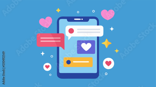 Social Media Post with Banners An of a smartphone screen displaying a vibrant social media post with flashy banners showcasing discounts with hearts and likes floating