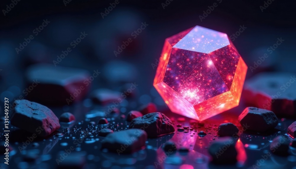 Metallic hexagonal prism glowing softly amidst darkness, soft, glow, metallic Metallic hexagonal prism glowing softly amidst darkness, soft, glow, metallic
