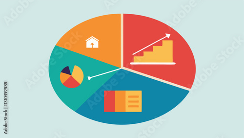 Resource Allocation An illustration of a pie chart showing resource allocation a different investments with slices labeled Trade Affected Industries emphasizing a shift in