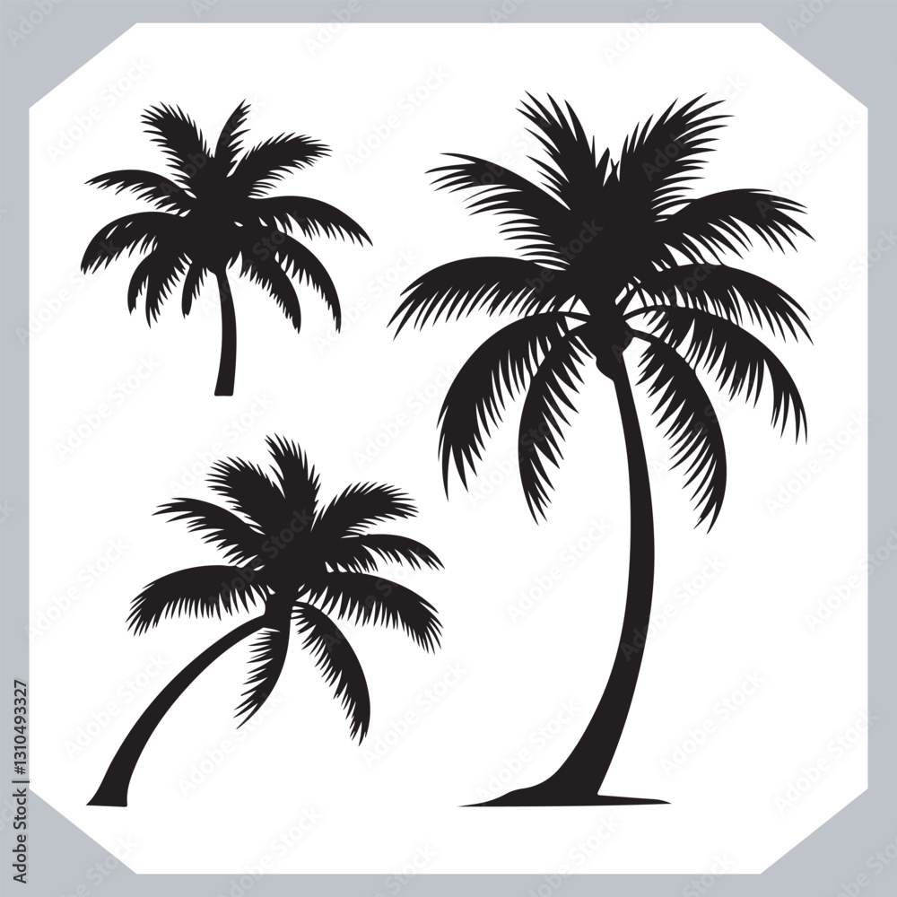 Professional Palm Trees Silhouette and Coconut Tree Vector Logos Black Simple Designs