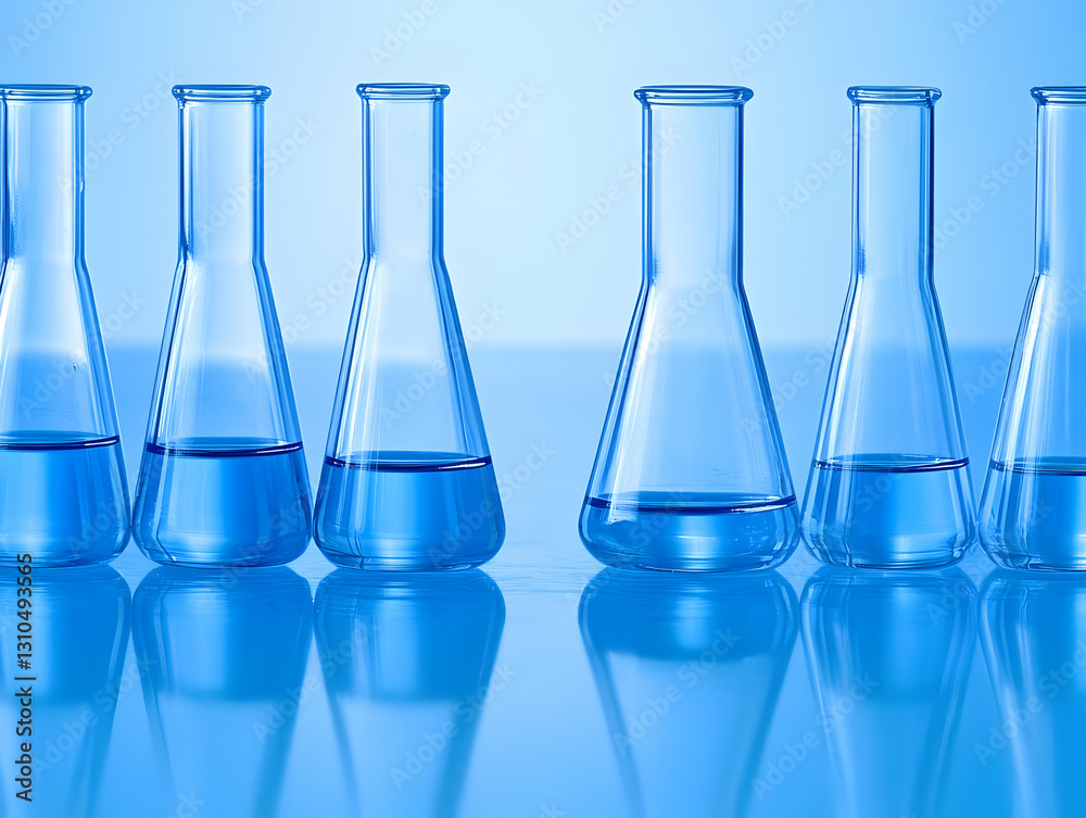 Blue Liquid in Erlenmeyer Flasks - Science Illustration Blue Liquid in Erlenmeyer Flasks - Science Illustration